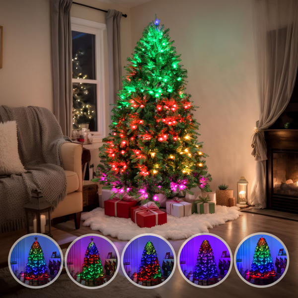 7.5 FT Pre-lit Artificial Christmas Tree, APP Controlled Xmas Tree Hinged Branches with 400 RGB Lights and 2436 Branch Tips, for Holiday Party Store Office Home, Green