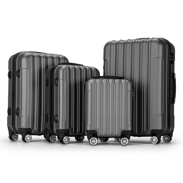 4 Piece Luggage Sets, 16/20/24/28" ABS Durable Suitcase Sets Double Wheels TSA Lock, Gray