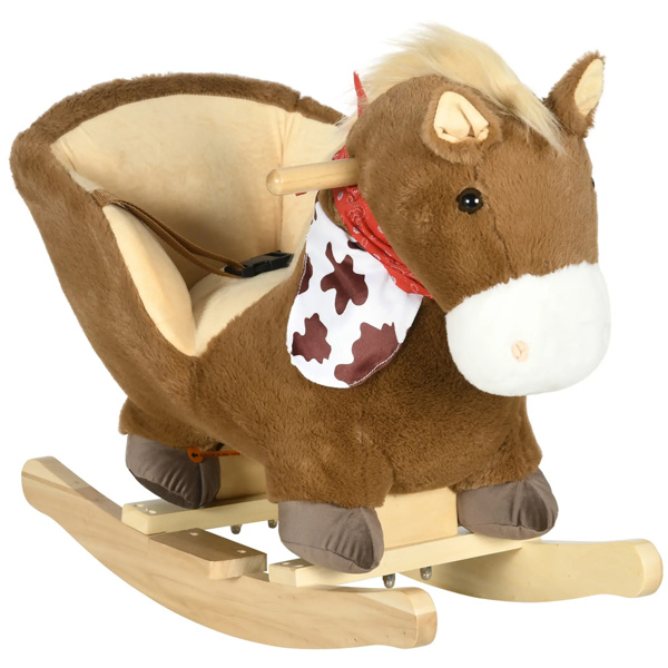 Plush animal rocking chair with sound, pony with scarf design