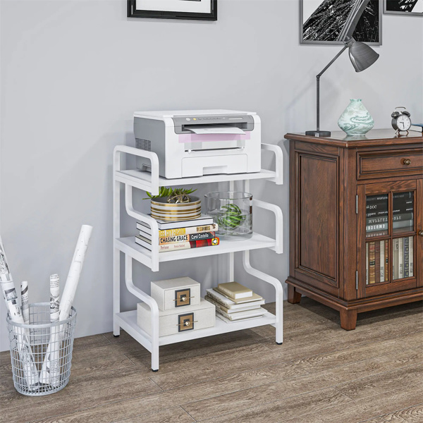  3-Tier Printer Stand，Free Standing Metal Storage Shelf white