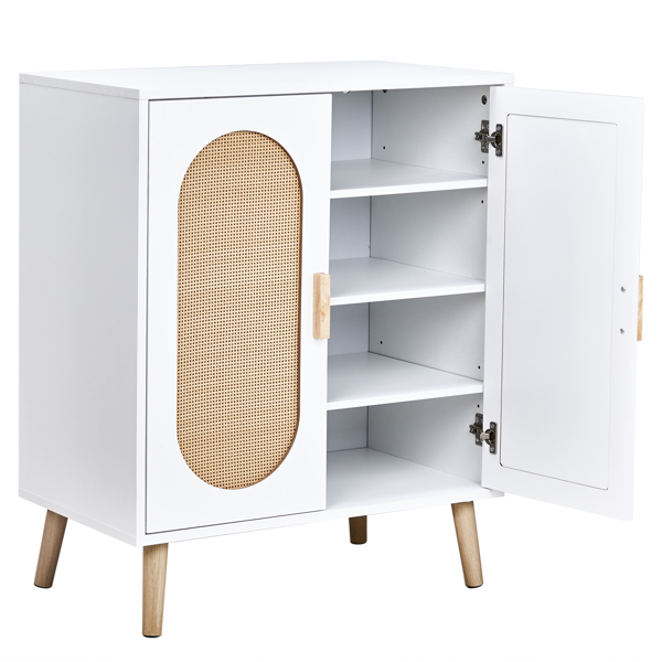 FCH 2-door vertical shoe cabinet particle board + plastic rattan white frame + original wood rattan surface + gold high feet