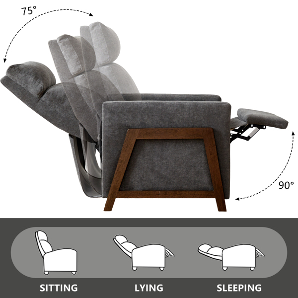 Recliner Armchair, Sofa Seat with Adjustable Leg Rest, Snow wool Upholstered Padded Single Reclining Chair for Reading Resting Sleeping Living Room, Bedroom, Home Theater (Grey)