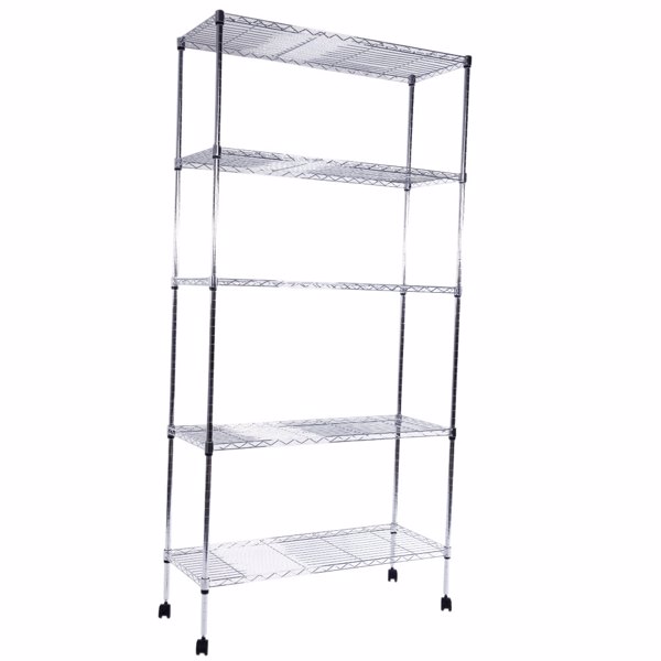 5-Layer Chrome Plated Iron Shelf with 1.5" Nylon Wheels 165*90*35 Chrome