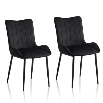 Velvet Dining Chairs set of 2, Metal Leg, Black