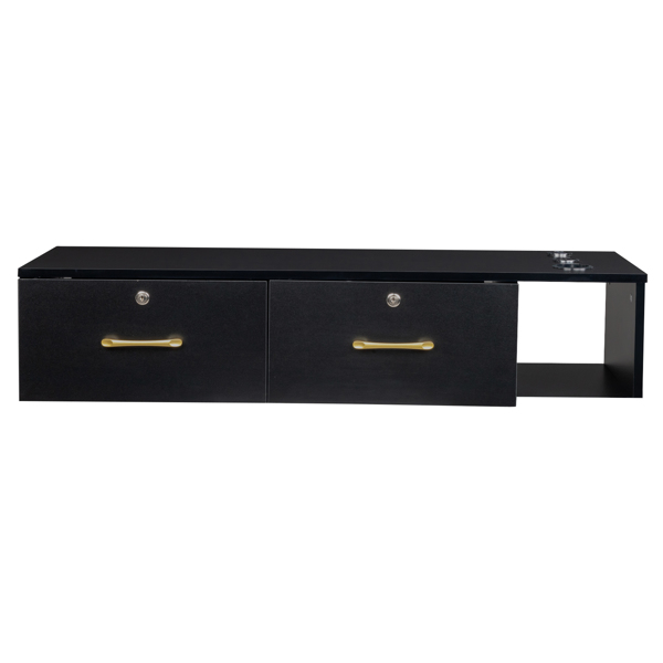 15cm E0 particleboard with hemp surface, two draws and three holes with lock, salon cabinet, black