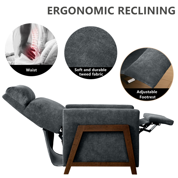 Recliner Armchair, Sofa Seat with Adjustable Leg Rest, Snow wool Upholstered Padded Single Reclining Chair for Reading Resting Sleeping Living Room, Bedroom, Home Theater (Black)