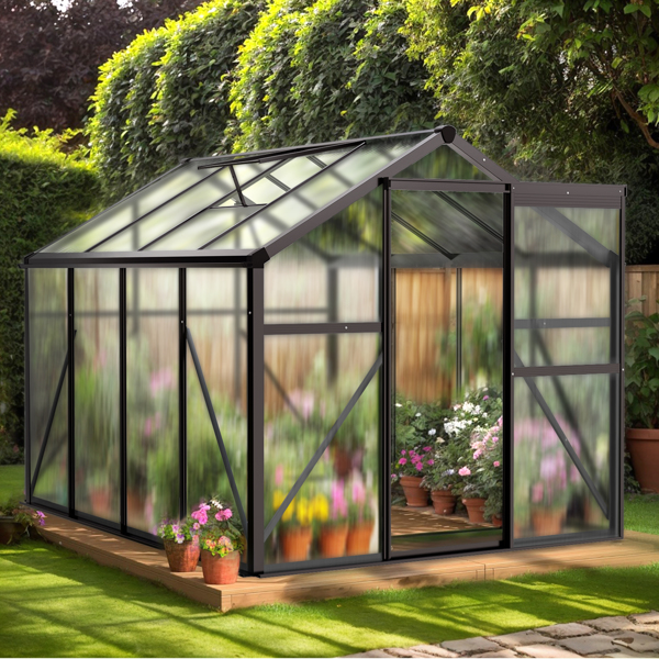 6x8ft Hybrid Polycarbonate Greenhouse Black