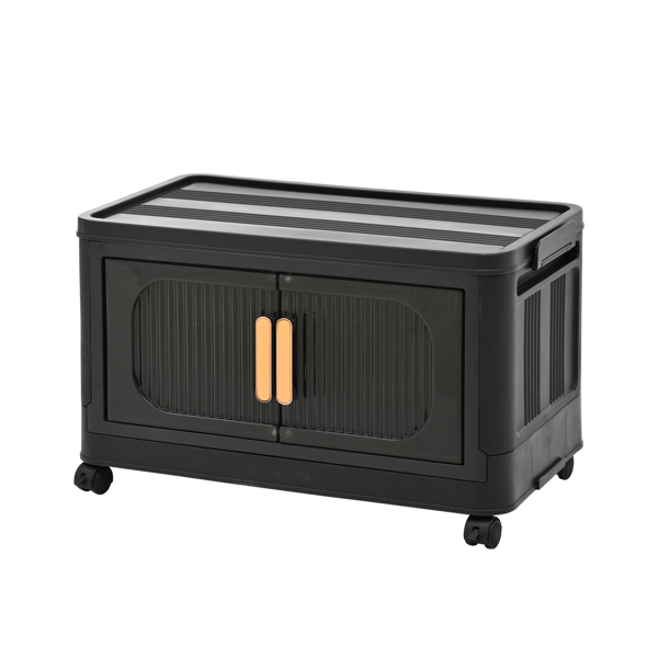 Black,19.69" Side Wide Folding Storage Cabinet ,5 Tiers,19.69"×11.81"×50.00",Collapsible Storage Bins with Magnetic Door, Plastic Storage Cabinet with Wheels