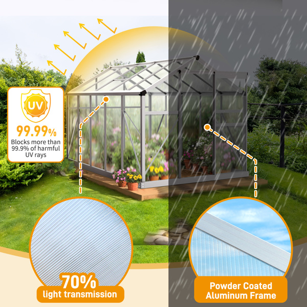 6x10ft Hybrid Polycarbonate Greenhouse Silver