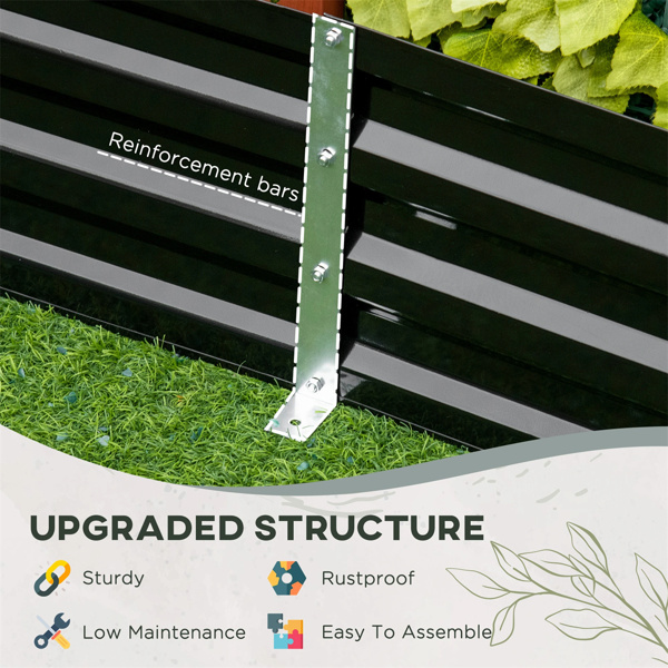 6' x 3' Raised Garden Bed with Support Rod, Black Planter Box