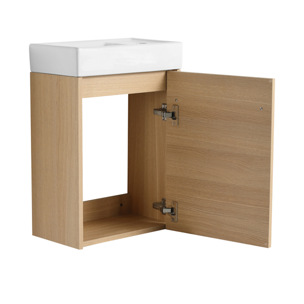 16'' Floating Wall-Mounted Bathroom Vanity with Ceramic Sink & Soft-Close Cabinet Door, For Small Bathroom