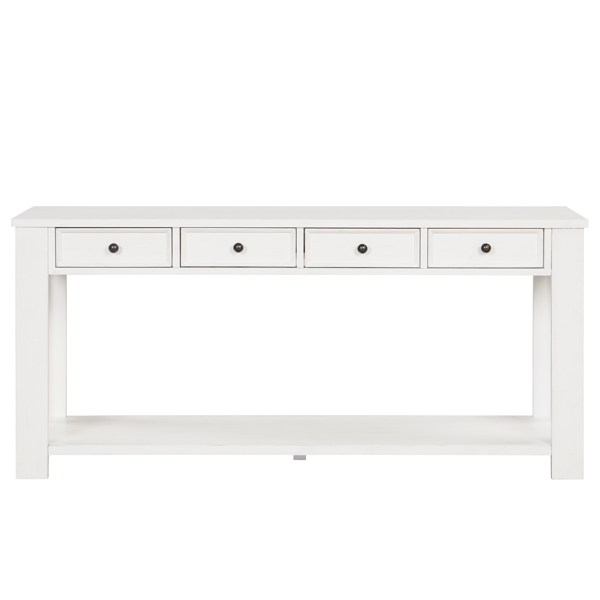 63" Pine Wood Console Table with 4 Drawers and 1 Bottom Shelf for Entryway Hallway Easy Assembly 63 inch Long Sofa Table (Antique White)