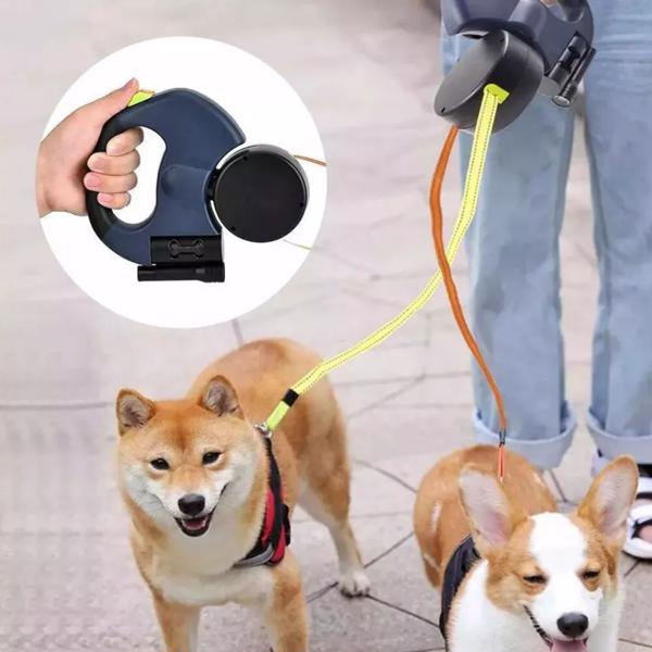 Retractable Reflective Dual Pet Leash Lead 360Swivel Double Dog Walking Leash