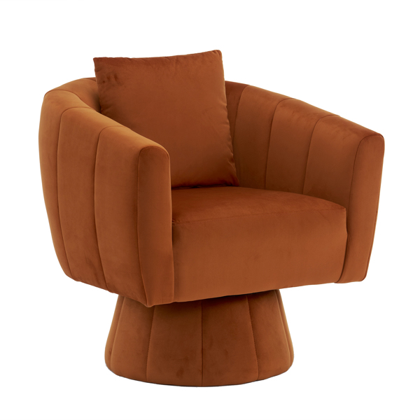 360° Swivel Accent Chair, Modern Velvet Fabric Living Room Armchair with Fluffy Cushions, Comfy Wide Upholstered, Barrel Accent Chairs for Living Room, Bedroom, Lounge, Office Burnt orange