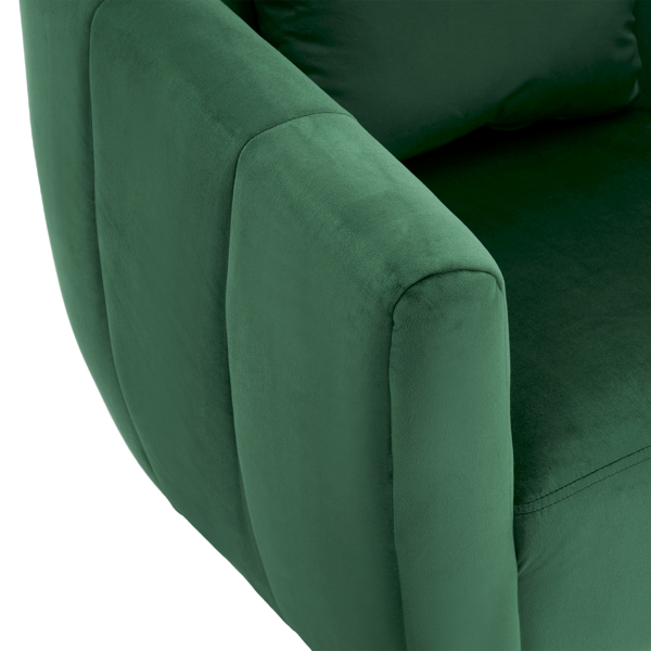 360° Swivel Accent Chair, Modern Velvet Fabric Living Room Armchair, Comfy Wide Upholstered with Fluffy Cushion and Metal Legs, Barrel Chairs for Living Room, Lounge, Office Green