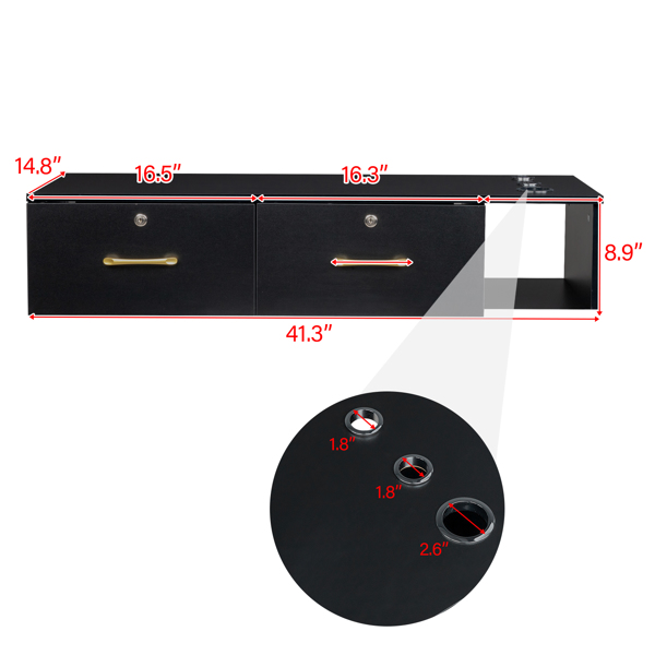 15cm E0 particleboard with hemp surface, two draws and three holes with lock, salon cabinet, black