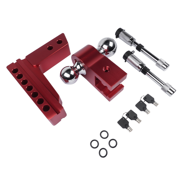 Adjustable Red Trailer Hitch Fits 2" Receiver 6" Drop Solid Tube Hitch 12500 LBS