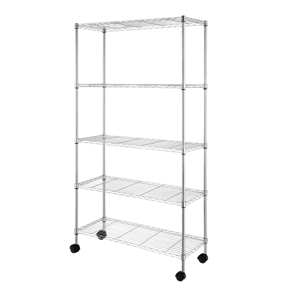 5-Layer Chrome Plated Iron Shelf with 1.5" Nylon Wheels 165*90*35 Chrome