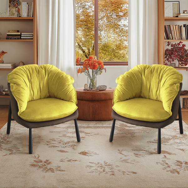 Velvet Accent Chair Barrel Chair with Metal Legs Modern Comfy Armchair Accent Reading Chair for Living Room, Bedroom, Study Room, Home Office yellow