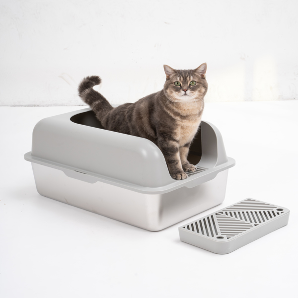 Enclosed Stainless Steel Cat Litter Box with Lid Extra Large, Litter Box for Big Cats XL Metal Litter Pan Tray with High Wall Sides Enclosure, Non-Sticky, Anti-Leakage, Easy Clean, Xmas Christmas Gift