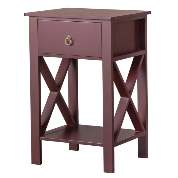 Side Intersection Style Bedside Table Coffee Table with Two-layer Drawer Brown