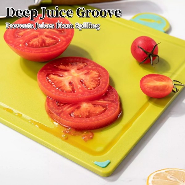 ​​​COLOURED 4X CHOPPING BOARD SET NON-SLIP INDEX CUTTING BOARD WITH STAND ZENO