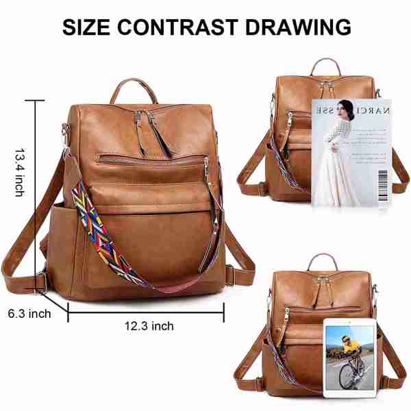 Backpack Purse for Women Fashion PU Leather Designer Anti-theft School Backpack Convertible Shoulder Bags Brown