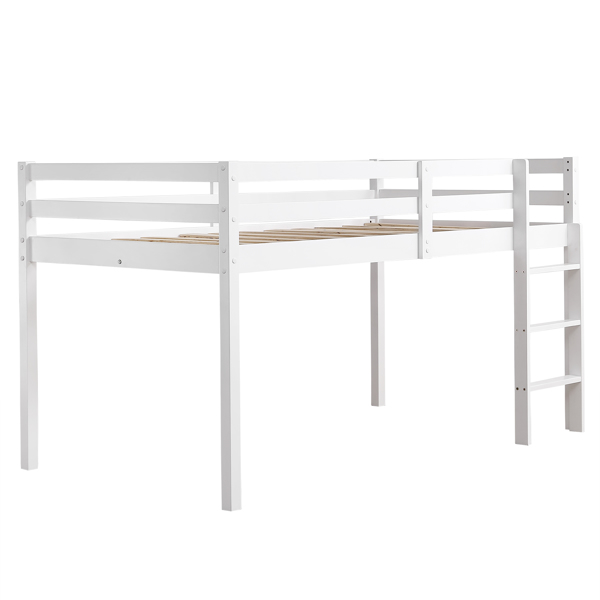 FCH Elevated Cross Bracing Straight Ladder Twin Pine Wooden Bed White