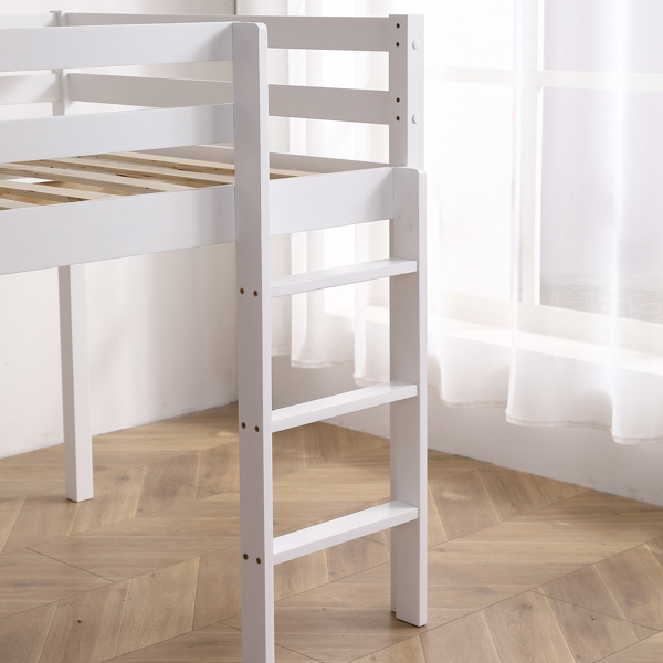 FCH Elevated Cross Bracing Straight Ladder Twin Pine Wooden Bed White