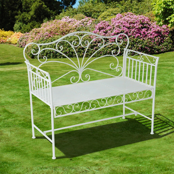 White Garden Bench,Outdoor Patio Bench with Armrests