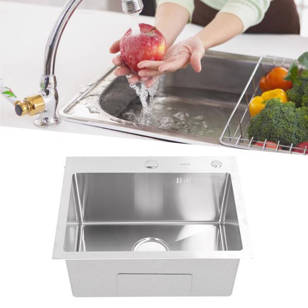 Single Basin Sink Set with Drainer 304 Stainless Steel Vegetables Washing Sink and Hose for Home Kitchen