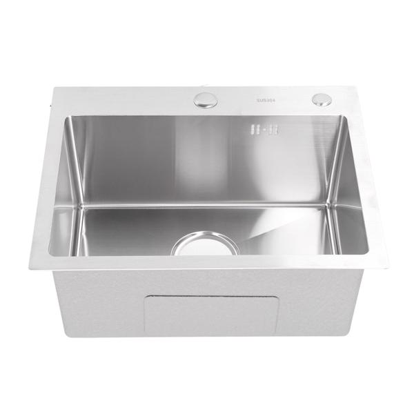 Single Basin Sink Set with Drainer 304 Stainless Steel Vegetables Washing Sink and Hose for Home Kitchen