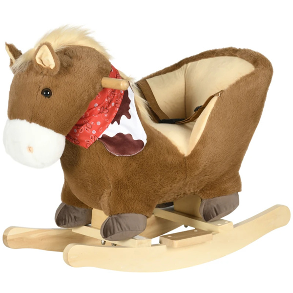 Plush animal rocking chair with sound, pony with scarf design