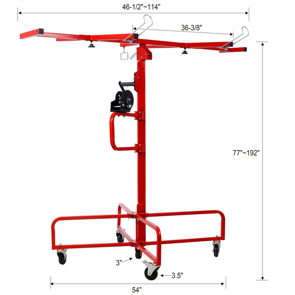 Drywall Lift Panel 16' Lift Drywall Panel Hoist Jack Lifter Jack Rolling Caster Wheel Sheetrock Drywall Lift Construction Tools,150-lb. Capacity, 4ft. x 16ft. Max. Sheet Size ,red