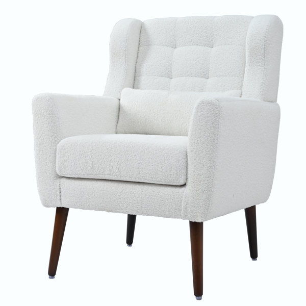 Modern Chair,Teddy Fabric Living Room Chairs Comfy Reading Chair,Mid Century Chair, Lounge Arm Chairs Armchair for Living Room Bedroom (White)