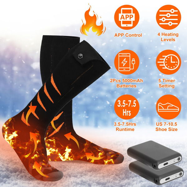 Heated Socks for Men Women Electric Heating Socks with APP Control 5000mAh Battery Rechargeable Thermal Socks Winter Warm Socks for Skiing Hiking Camping Hunting