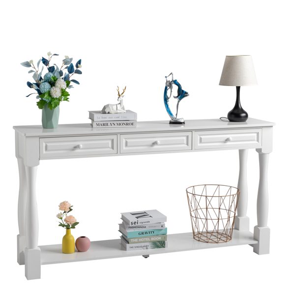 Console Table for Entryway Wood Sofa Table with Storage Drawers and Bottom Shelf for Hallway Living Room White Color