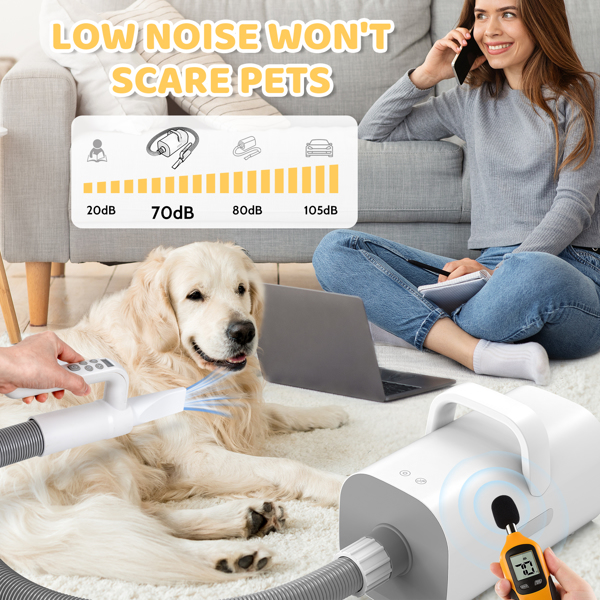 Pet Dog Dryer, 4-in-1 Dog Hair Dryer with Smart Heat-insulated Handle, 90m/s High-Velocity Dog Hair Dryer,Adjustable Airflow Speed,Temperature control