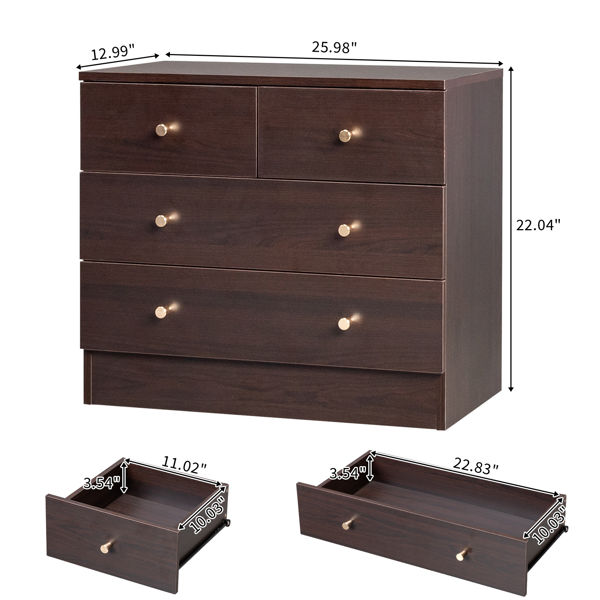 Modern Simple 4-Drawer Dresser Nightstand Brown