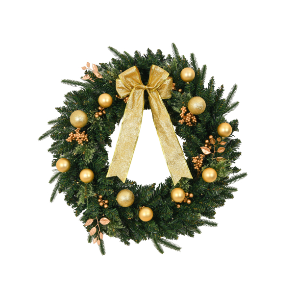 24in Pre-lit Battery Powered Christmas Wreath with Remote, Lighted Artificial Xmas Wreath with 50 Warm Lights and 120 PVC Tips and Ornaments, for Front Door Gate Wall Xmas Party Decorations S001