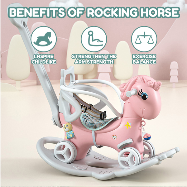 Upgraded Rocking Horse for Toddlers, Balance Bike Ride On Toys with Push Handle, Backrest and Balance Board for Baby Girl and Boy, Unicorn Kids,pink