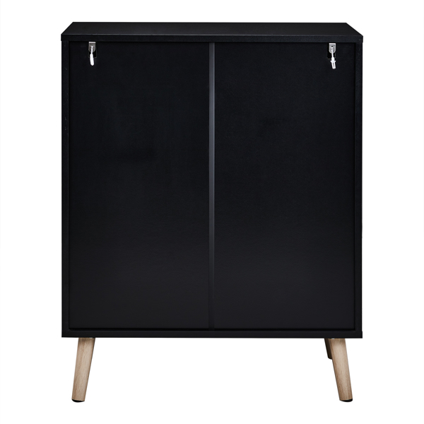 FCH 2-door vertical shoe cabinet particle board + plastic rattan black frame + original wood rattan surface + gold high feet