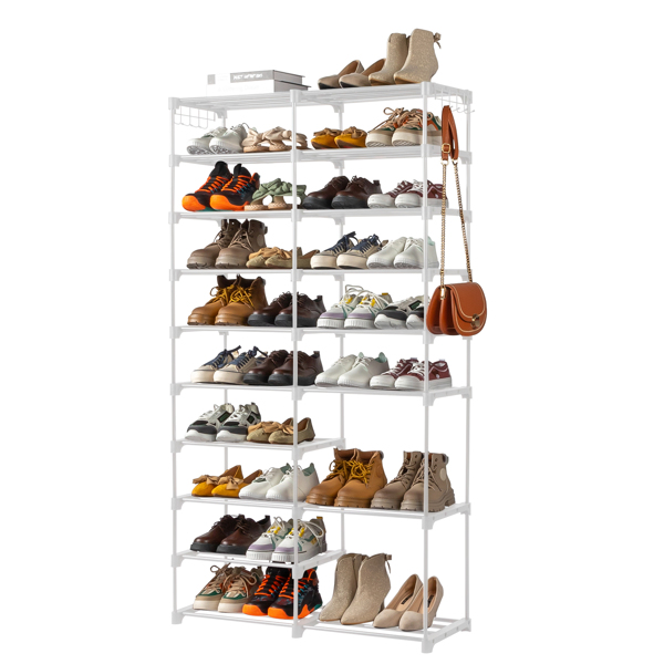 FCH double row 10 layers non-woven shoe rack iron pipe + PP pad + plastic 85.7*29.8*158cm white