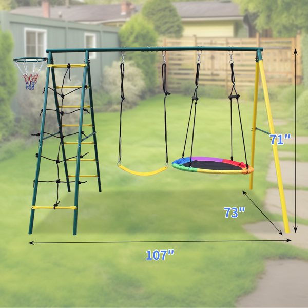 Indoor/Outdoor Metal Swing Set with Safety Belt for Backyard