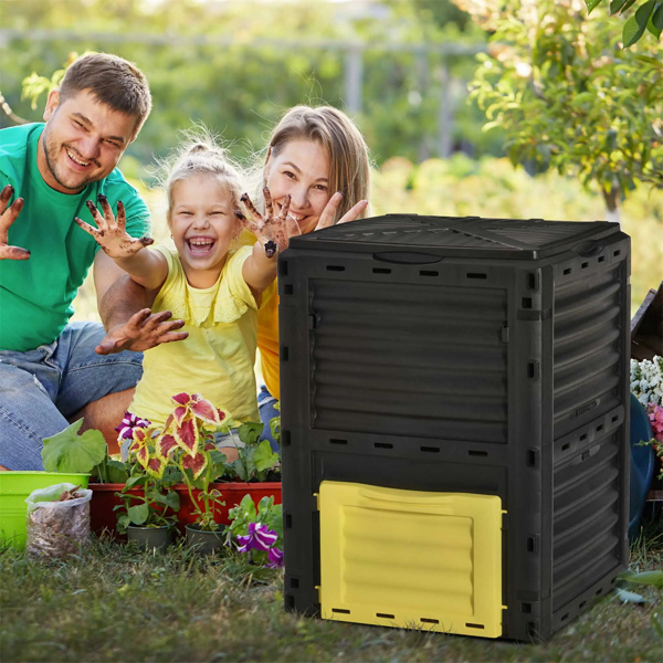 300L Garden compost bin with 48 vents Yellow