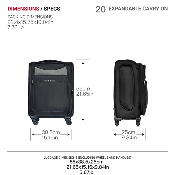 20 inch suitcase black