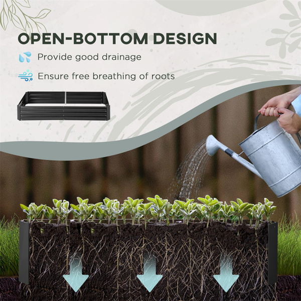 6' x 3' Raised Garden Bed with Support Rod, Black Planter Box