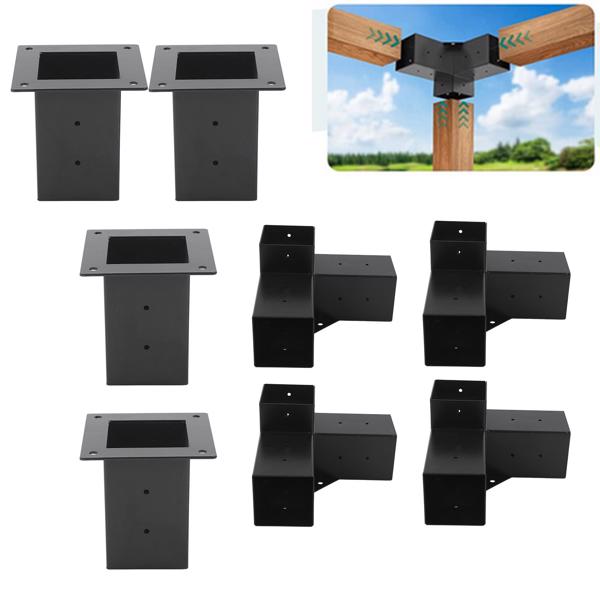 Pergola Bracket Steel DIY Elevated Wood Stand Hardware Kit for Outdoor Woodworking 8pcs