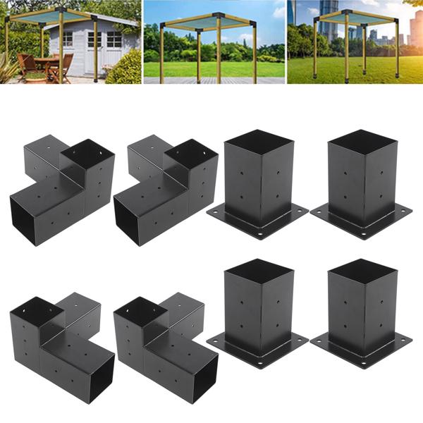 Pergola Bracket Steel DIY Elevated Wood Stand Hardware Kit for Outdoor Woodworking 8pcs