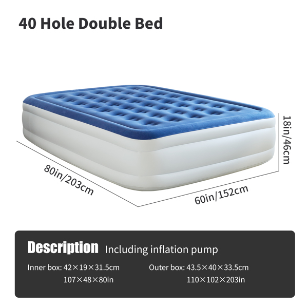 (Full)1 PC Pillow Top Plush Queen Air Mattress With Built-in High-Speed Pump Best For Home or Outdoor(Prohibited temu, no shipments on weekends)